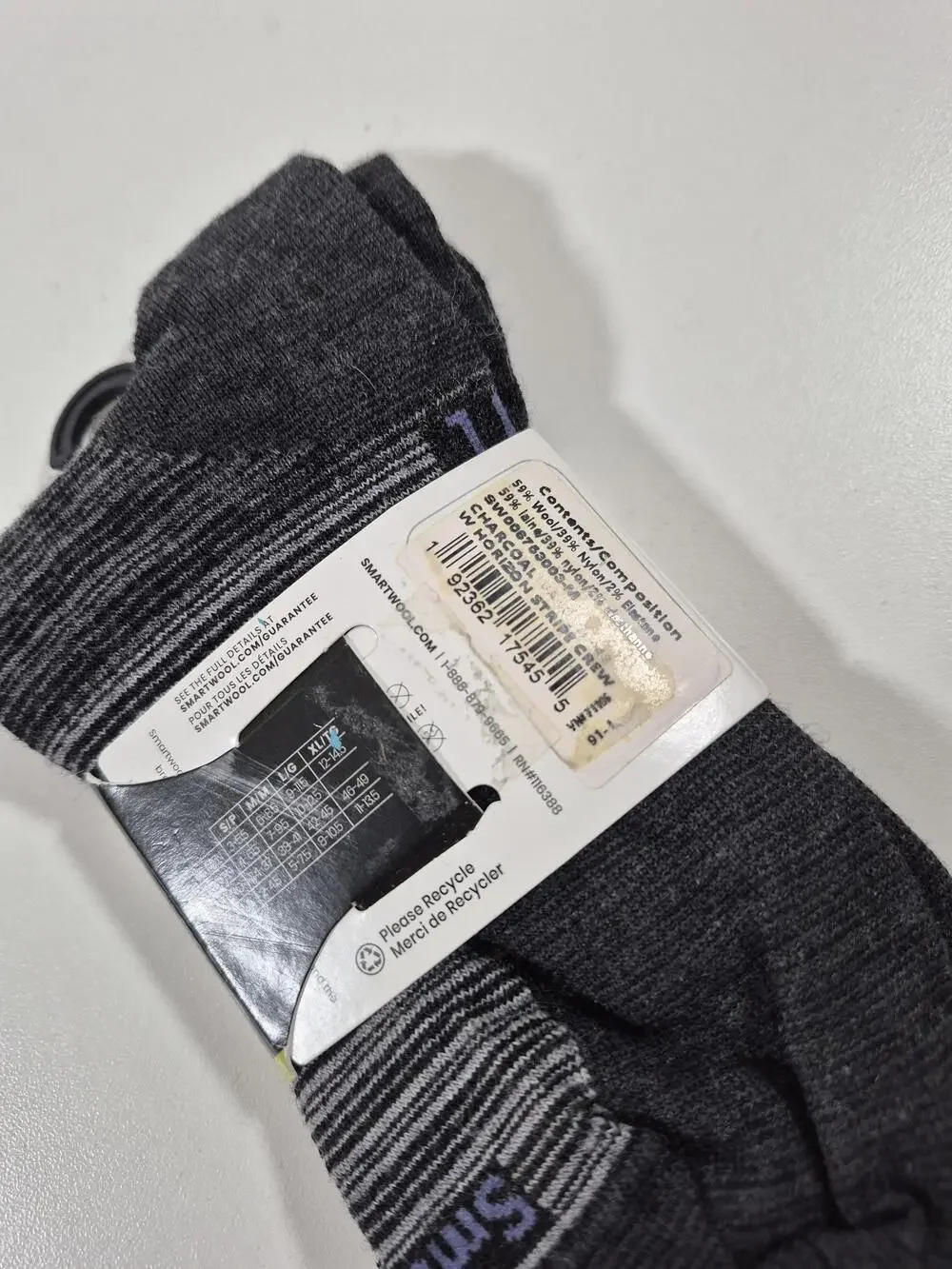 Smartwool Women's M Gray Striped Merino Wool Ultra Light Cushion Crew Socks
